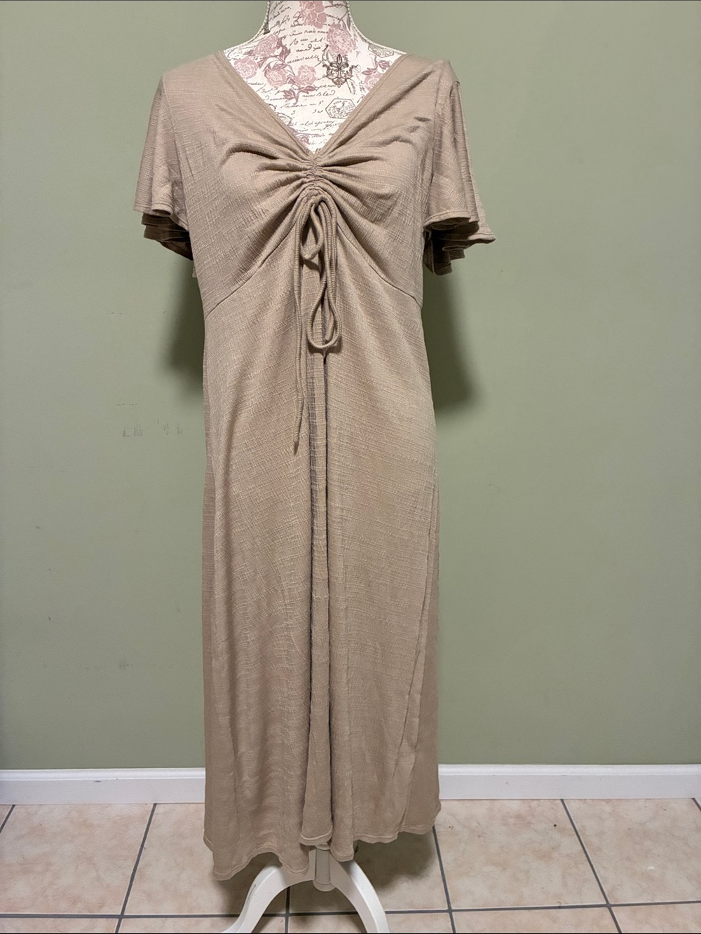 Max Studio Taupe Ruched-Front Maxi Dress